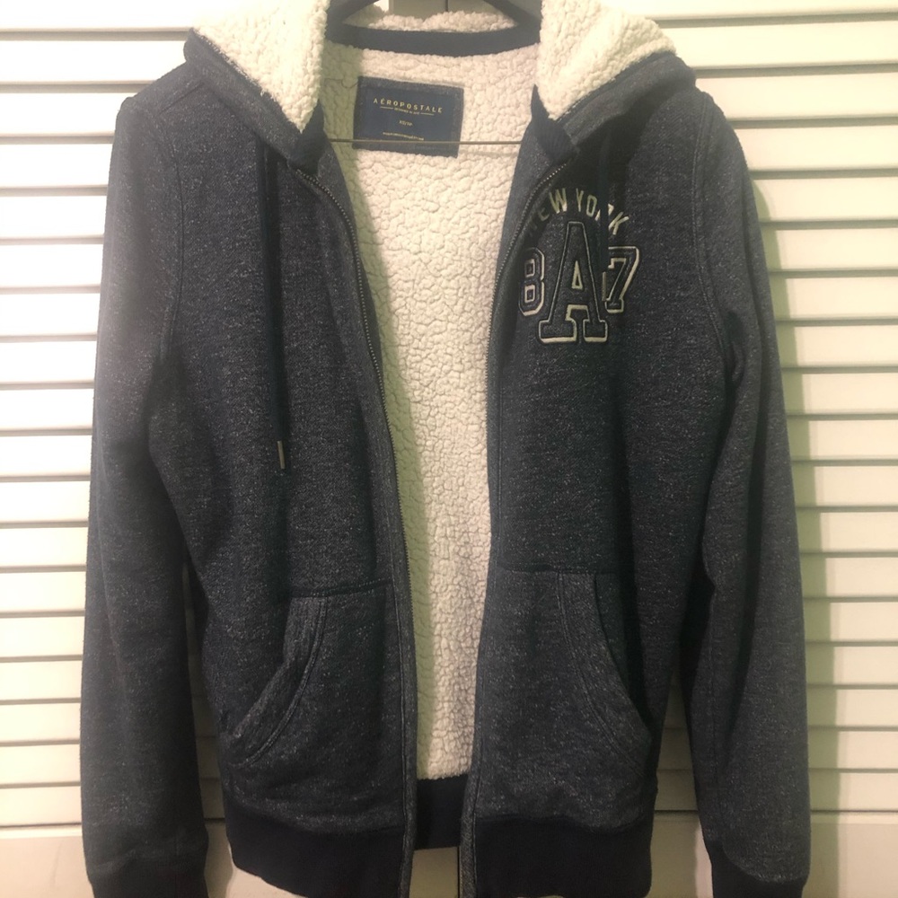 Aeropostale Navy Hoodie Zipper Sherpa Lined Sz XS